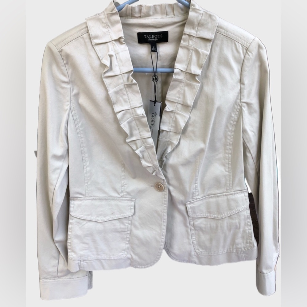 NWT Talbots Tan Jacket w/ Ruffle Details, Size 2